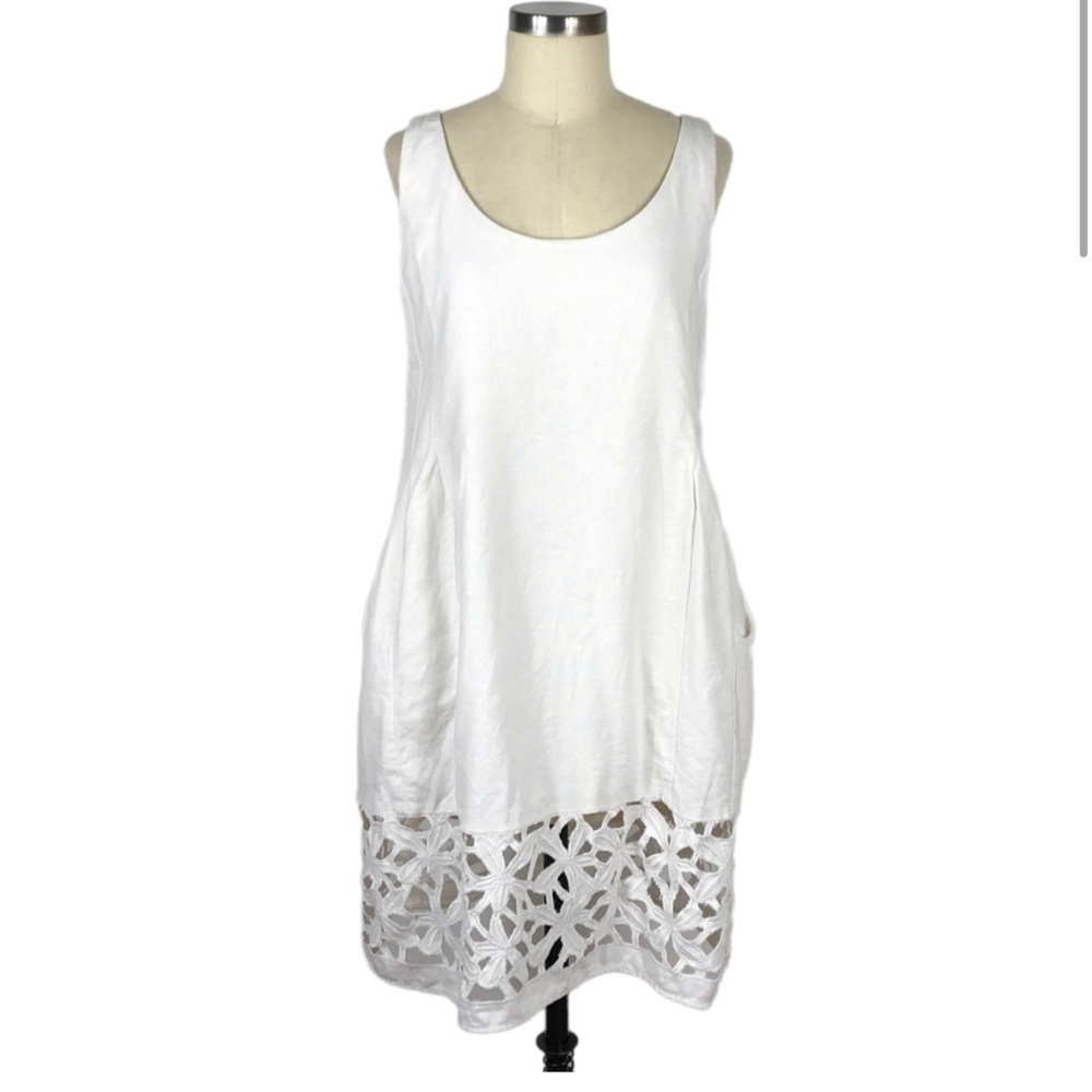 Diane Von Furstenburg white linen blend midi length with floral bottom dress. 2
